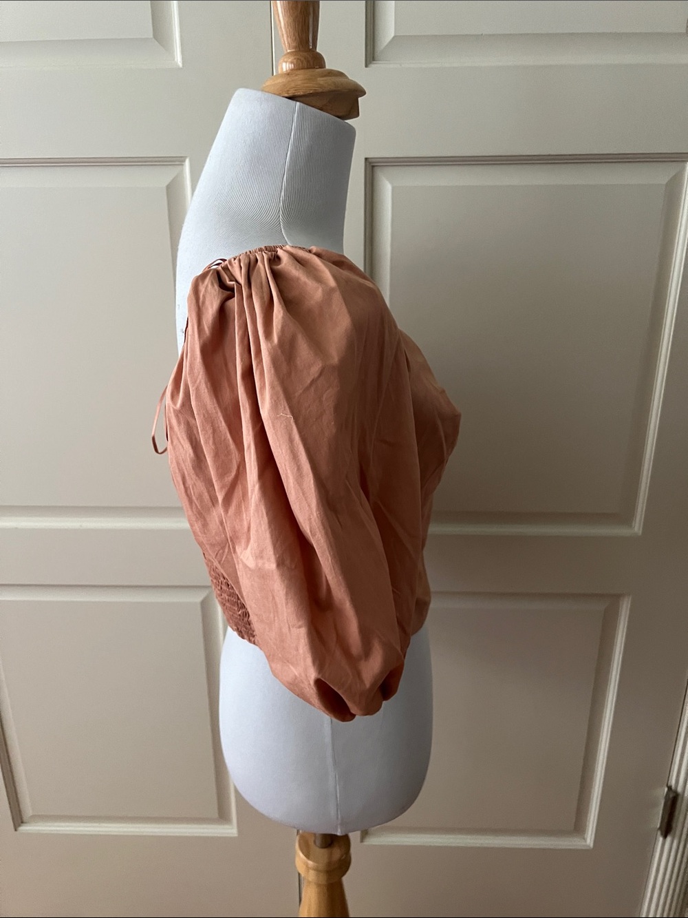 ABERCROMBIE & Fitch Blush Drama Puff Sleeve Poplin Top with O-Ring Small NWT - Picture 11 of 16